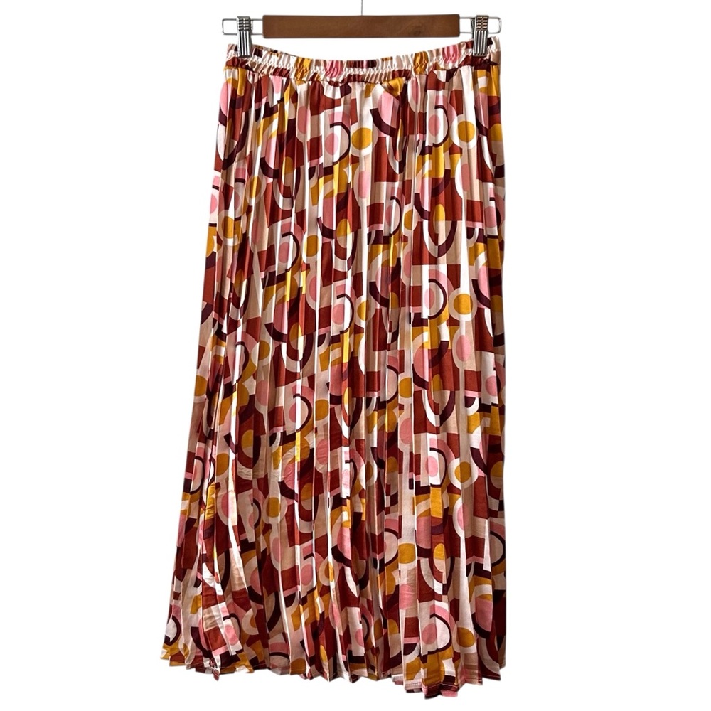 Monteau Pleated Mod‎ Geometrical Print Pleated Elastic Waist Skirt SZ Large
